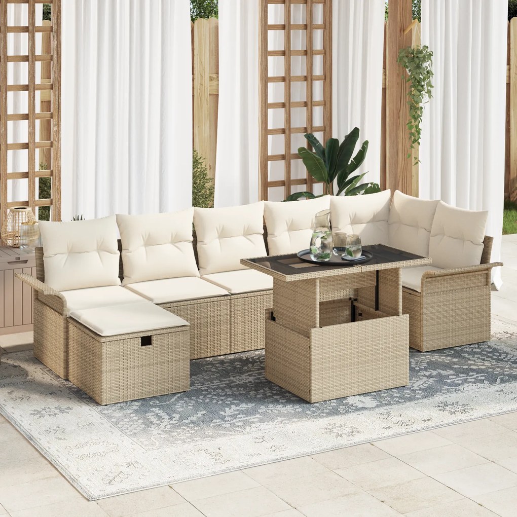 Conjunto de Sofá de Jardim de 8 Peças com Almofadas Bege Polyrattan