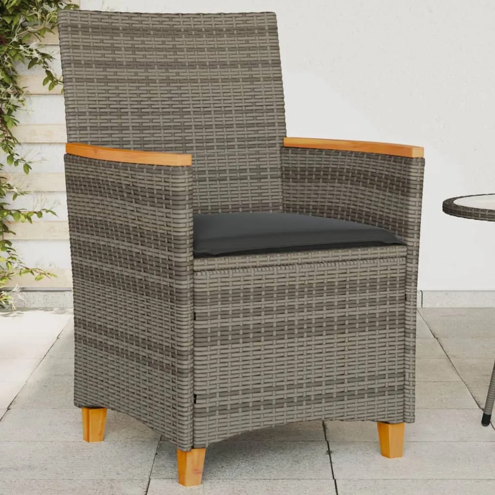 vidaXL Cadeiras de jardim c/ almofadões 2 pcs vime PE/madeira cinza