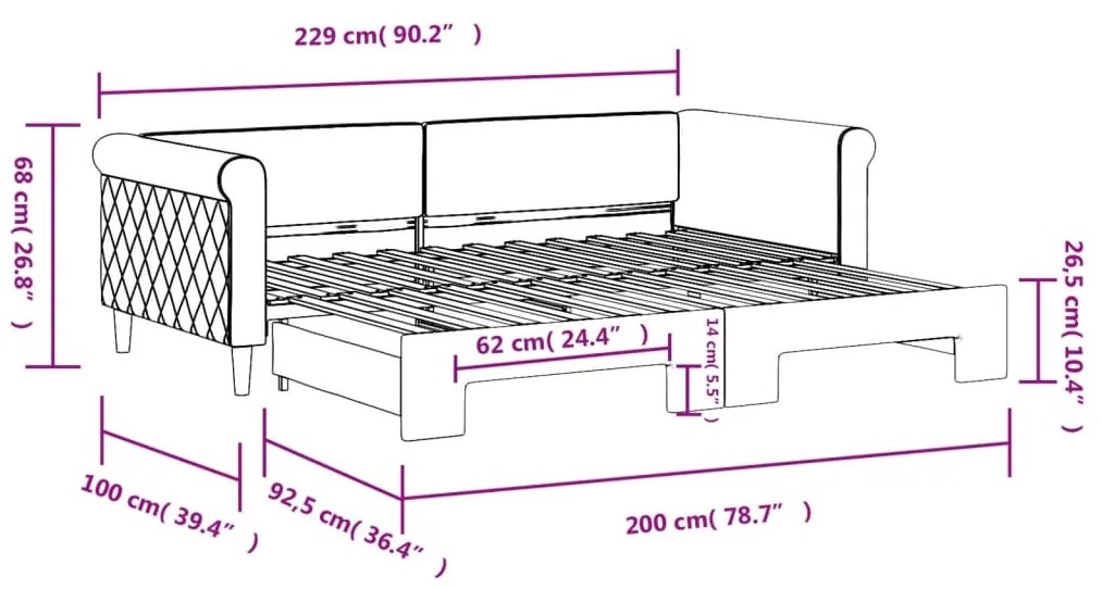 Sofá-cama com gavetão 90x200 cm veludo cinzento-claro