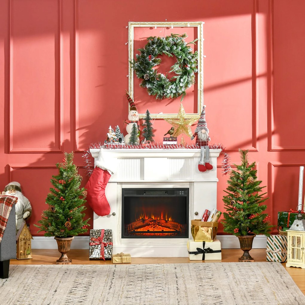 Conjunto de 2 Árvores de Natal Artificial 90cm com Vaso Ignífugo com 110 Ramos 70 Bagas 8 Pinhas e Folhas de PVC Decoração de Natal para Interiores Ve