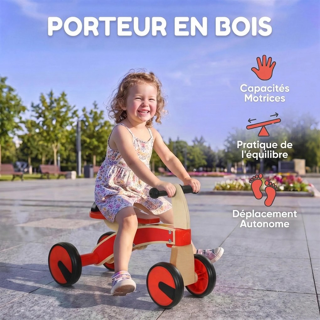 Carro de Passeio andarilho para Crianças, 52 x 33 x 38,5 cm, Rodas em EVA, Vermelho
