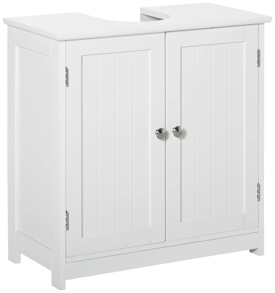 Kleankin Móvel de Banheiro Embaixo da Pia Móvel Sob a Pia Armário de 2 Portas com Prateleira 60x30x60 cm em Madeira Branca | Aosom Portugal