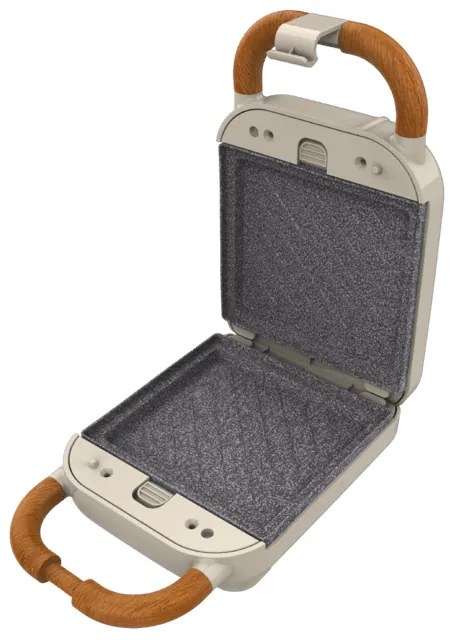 Tostadeira de estilo retro Rock'nToast Retro One Beige com capacidade para uma sanduíche e 3 pares de placas amovíveis