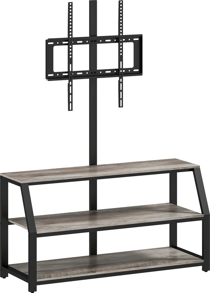 Móvel de televisão 110 x 43 x 150 cm, com suporte para televisores até 72 polegadas, com 2 prateleiras abertas, cinzento, preto