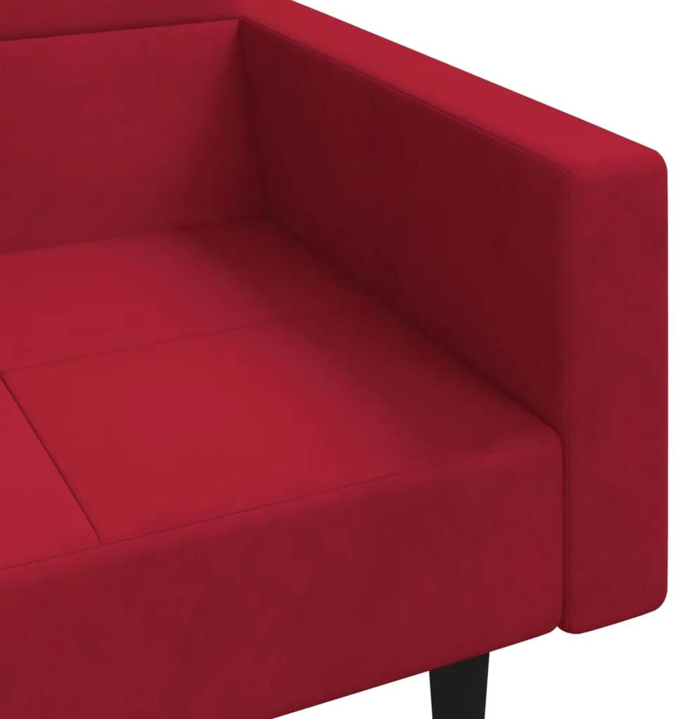 Sofá-cama 2 lugares com duas almofadas veludo vermelho tinto