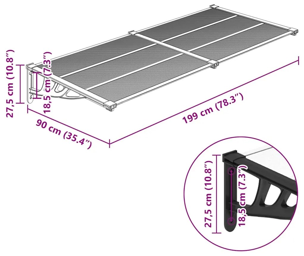 Toldo para porta 199x90 cm policarbonato preto/transparente