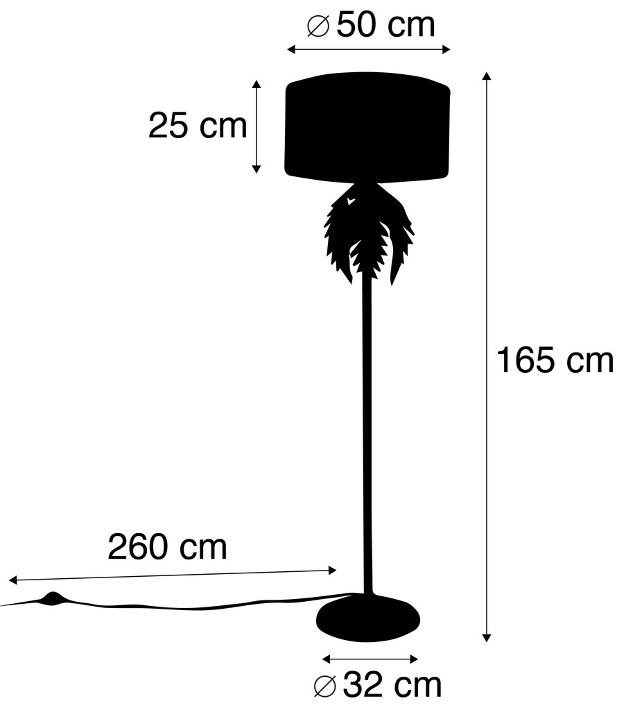 Candeeiro de pé dourado 145 cm com abajur em veludo preto 50 cm - Botanica