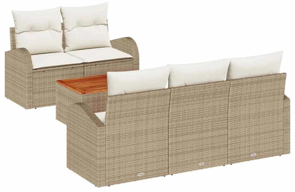Conjunto de Sofá de Jardim 6 Peças com Almofadas Bege em Rattan e Acác