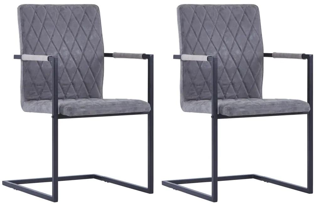 Cadeiras de jantar cantilever 2pcs couro artif. cinzento-escuro
