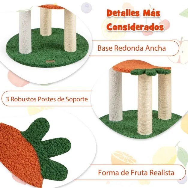 Arranahdor para gatos estilo fruta de 99,5 cm, vários níveis com cabide acolchoado, cesto giratório e postes de sisal para arranhar Laranja