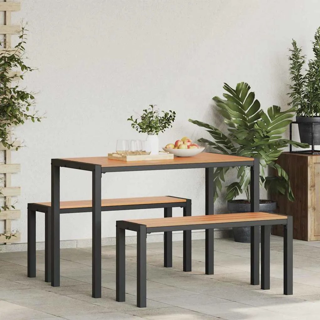 Conjunto de Jantar de Jardim 3 Peças em Aço e WPC Castanho