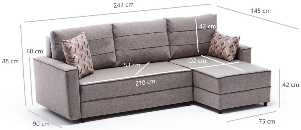 Sofá-cama de Canto Ece – Creme – 242 x 88 x 90 cm