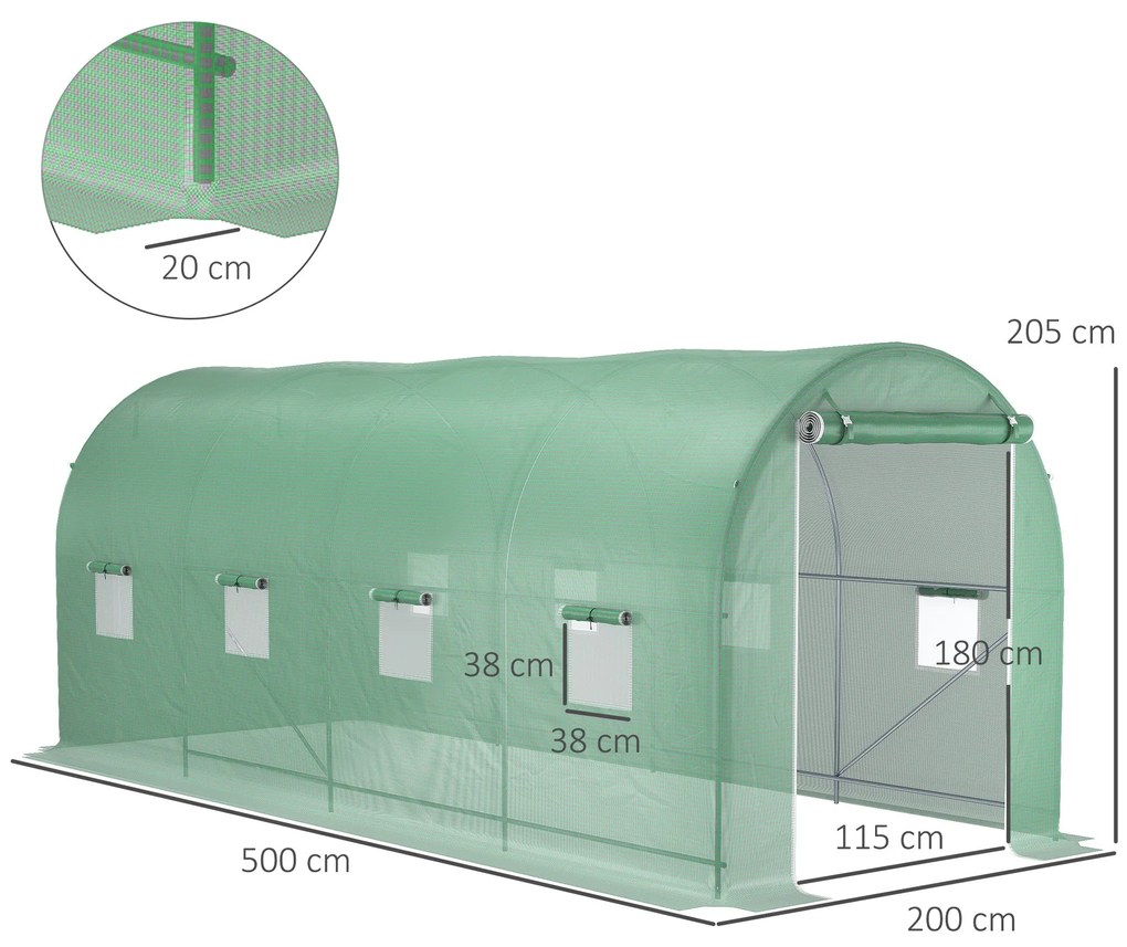 Estufa de Jardim Tipo Túnel – 500x200x205 cm – Estrutura de Aço Galvan