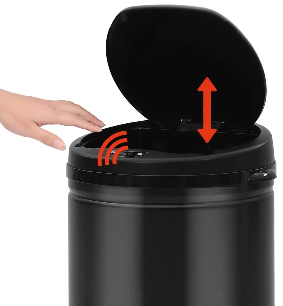 Caixote do lixo com sensor automático 40 L aço carbono preto