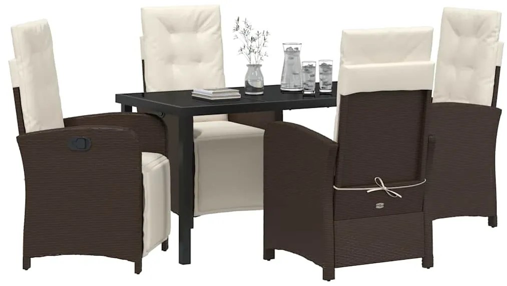 Conjunto de Jantar de Jardim de 5 Peças com Almofadas Marrom em Rattan