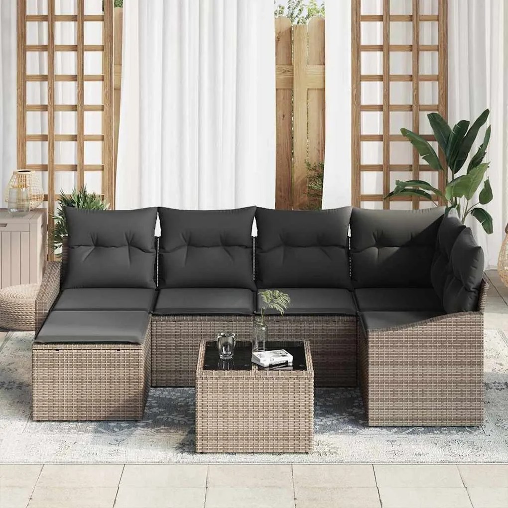 Conjunto de Sofá de Jardim com 6 Peças e Almofadas em Rattan Polipropi