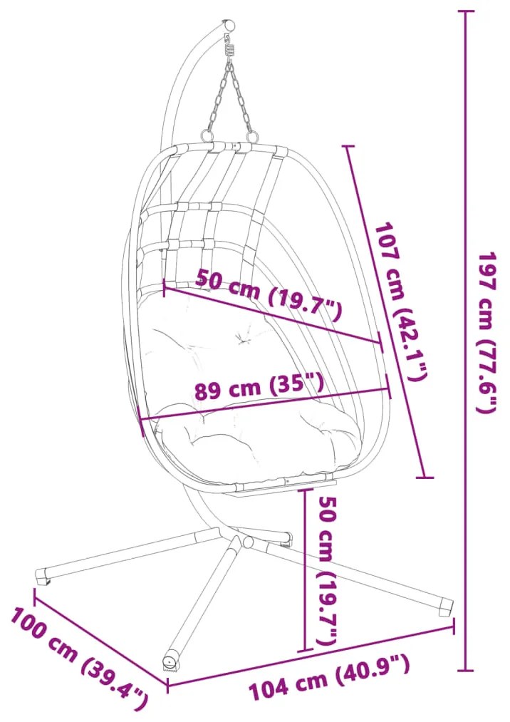 Cadeira forma de ovo suspensa com suporte aço antracite