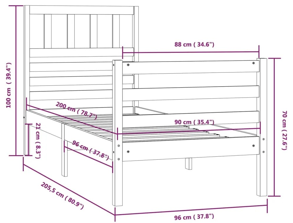 Estrutura de cama 90x200 cm madeira maciça