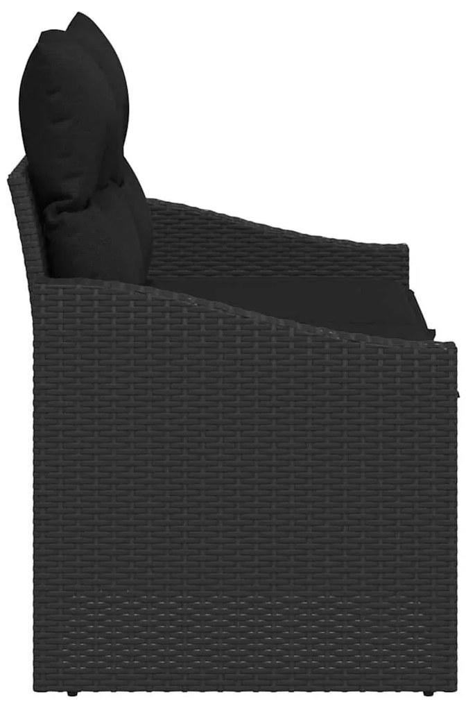 Sofá de Jardim 2 Lugares com Almofadas Preto Rattan Poliéster