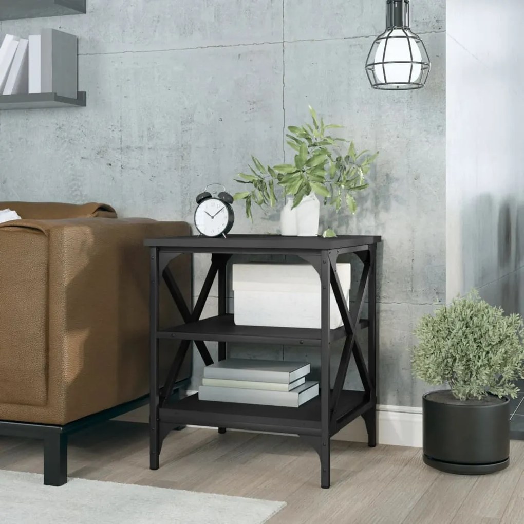 825772 vidaXL Mesa de apoio 40x42x50 derivados de madeira preto
