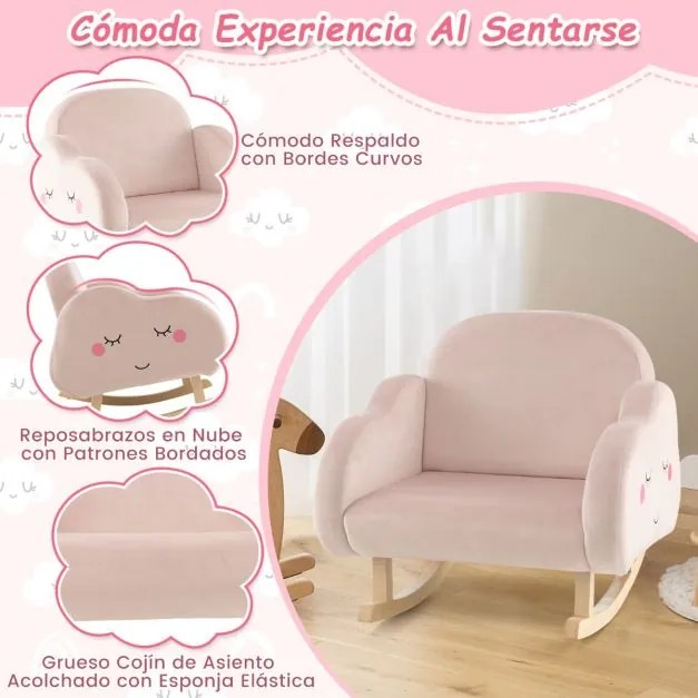 Cadeira de baloiço para crianças estofada com pernas de madeira maciça Almofadas antiderrapantes no quarto 52 x 50 x 47 cm Rosa