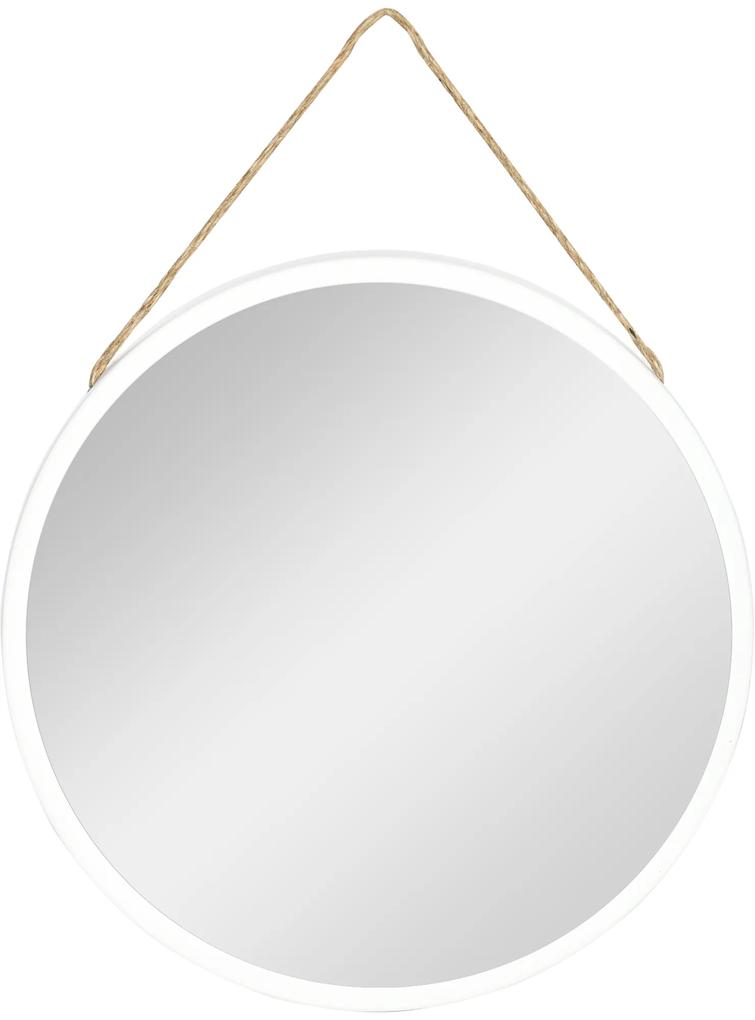 HOMCOM Espelho Decorativo de Parede 30x30cm Espelho Redondo de Metal com Corda de Canhâmo Estilo Moderno Branco | Aosom Portugal