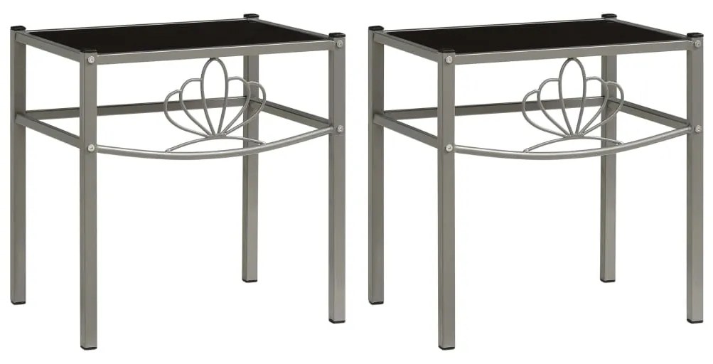 325109 vidaXL Mesas de cabeceira 2 pcs metal cinzento e vidro preto