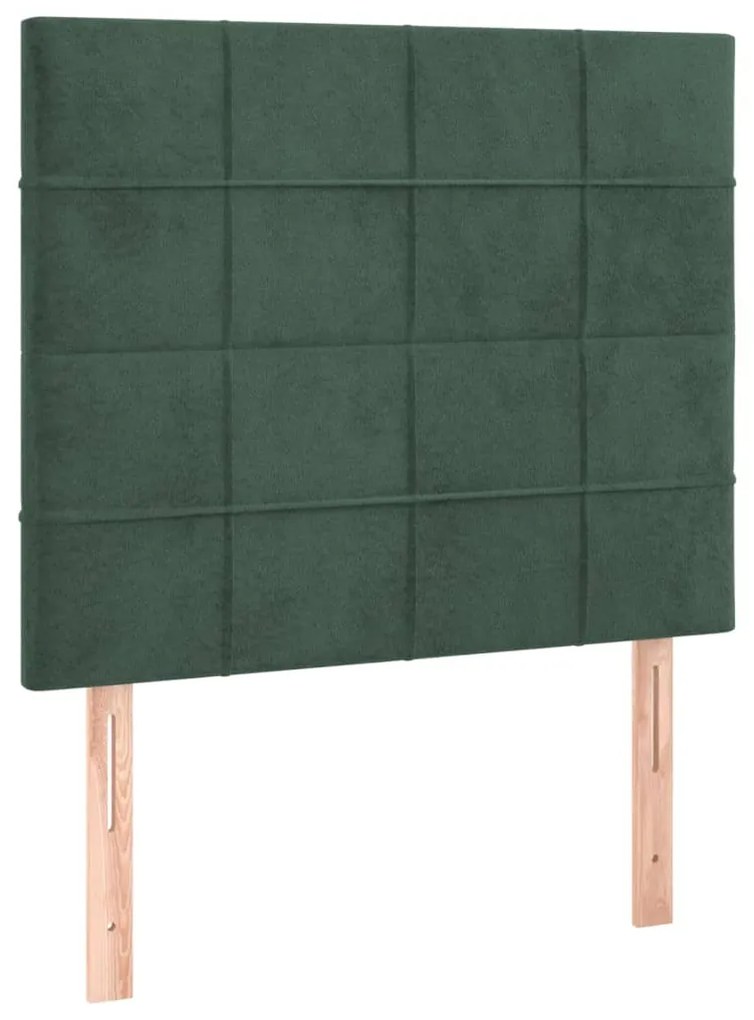 Cama box spring c/ colchão/LED 100x200 cm veludo verde-escuro