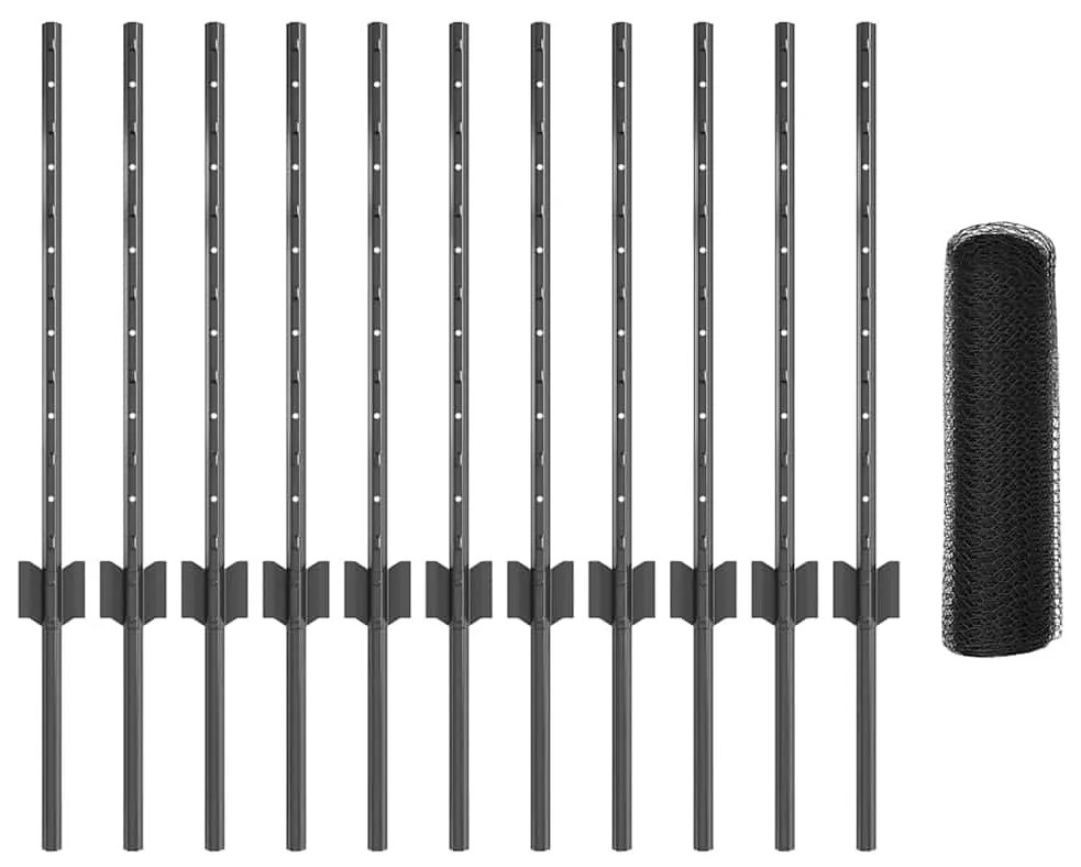 Postes de Cerca vidaXL 11 pcs Canal U Cinza 60 cm Aço