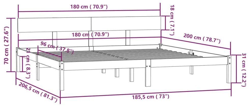 Estrutura de cama super king 180x200 cm pinho maciço preto