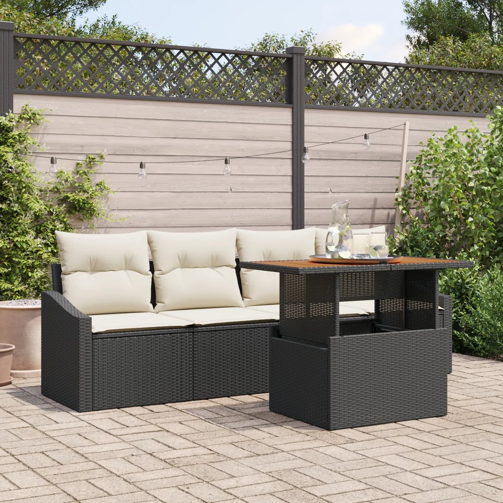 Conjunto de Sofá de Jardim em 5 Peças com Almofadas Preto Rattan Sinté