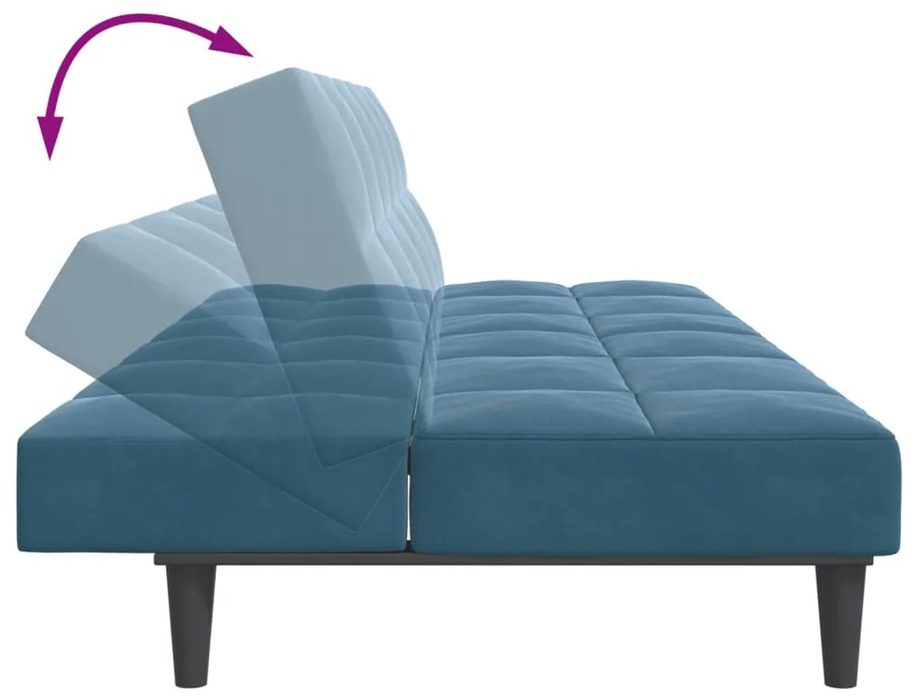 Sofá-cama 2 lugares c/ apoio de pés veludo azul