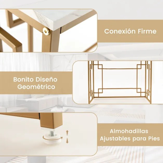 Mesa consola estreita com mesa lateral superior de mármore com dispositivo anti-tombamento para entrada da sala 110 x 30 x 81 cm branco e dourado