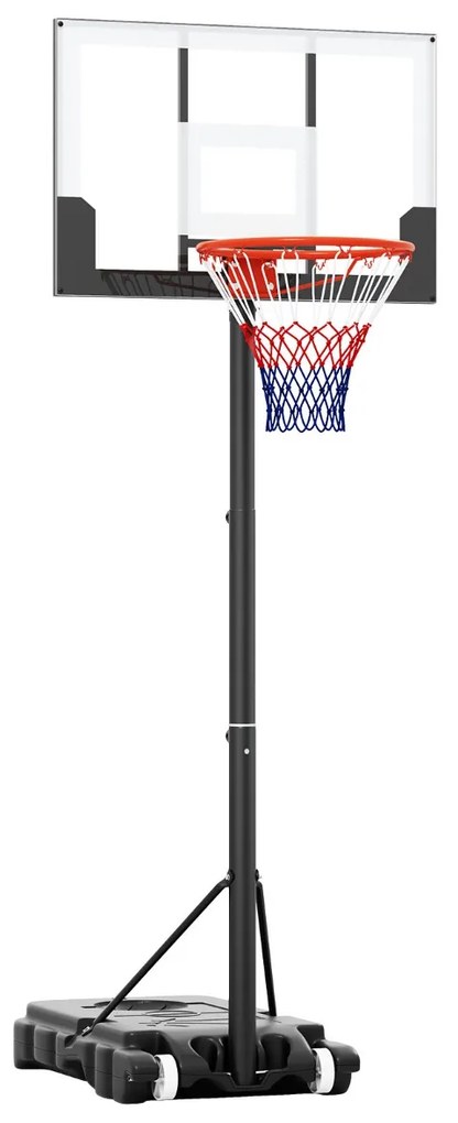 Cesto de basquetebol infantil portátil de 100-212 cm com tabela de PC inquebrável, base enchível e rodas Preto e branco