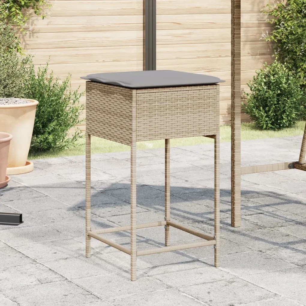 vidaXL Bancos de bar com almofadões para jardim 2 pcs vime PE bege