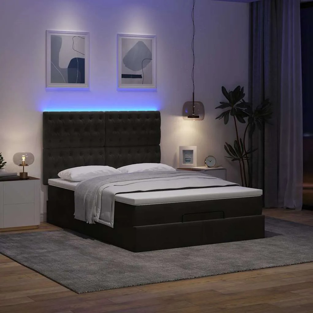 Estrutura de cama otomana com colchões 140x200 cm veludo preto