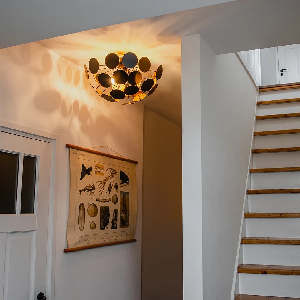 Candeeiro de teto design preto com dourado 54cm 3-luzes - Cerchio