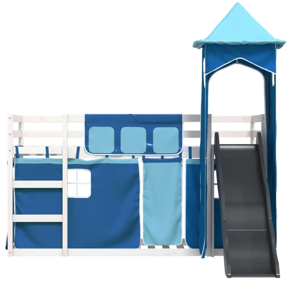 Beliche com escorrega e cortinas 90x200 cm azul