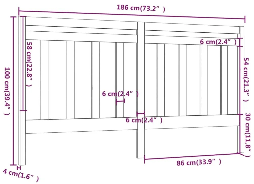 Cabeceira de cama 186x4x100 cm pinho maciço castanho mel