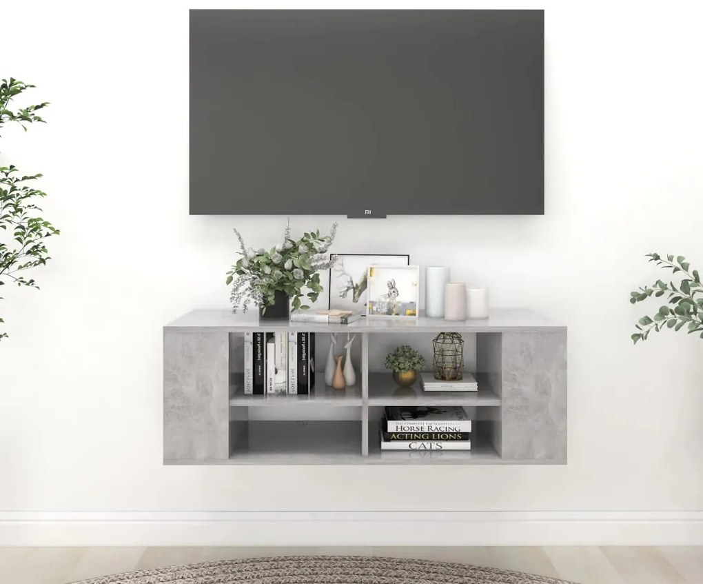 vidaXL Armário de parede para TV derivados de madeira cinza cimento