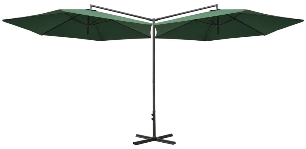 Guarda-sol de jardim duplo com poste de aço 600 cm verde