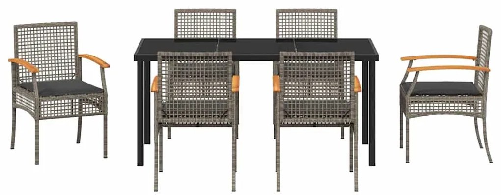 Conjunto de Jantar de Jardim com 7 Peças e Almofadas em Rattan Sintéti
