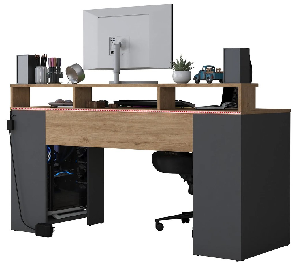 Secretária de Estudo HA122 – Nogueira e Antracite – 160x89,5x55 cm