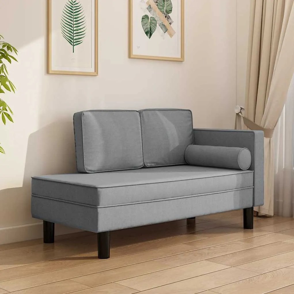 vidaXL Chaise longue com almofadões e rolo tecido cinzento-claro