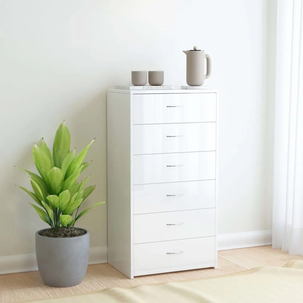 800672 vidaXL Aparador com 6 gavetas 50x34x96 cm contraplacado branco
