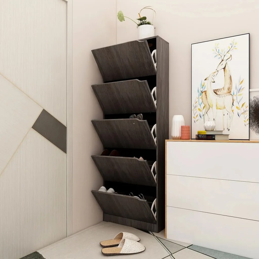 vidaXL Armário sapatos 5 portas contrapl. 59x24x167 cm cinzento/sonoma