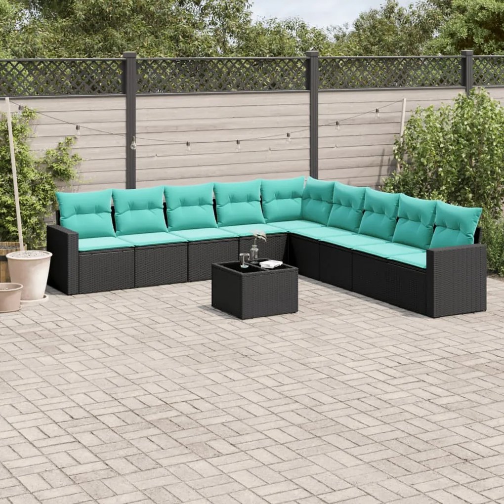 vidaXL 10 pcs conjunto de sofás p/ jardim c/ almofadões vime PE preto