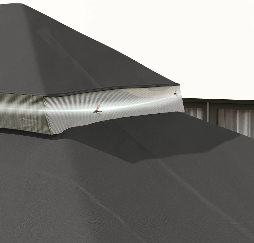 Lona de Substituição para Pérgola Lona de Pérgula 4x3 m (NÃO Incluída) Teto Duplo com Orifícios de Drenagem Poliéster 370 g/㎡ Cinza