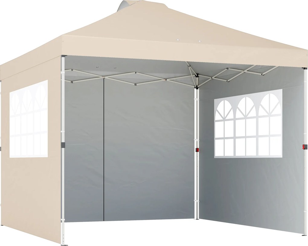 Outsunny Toldo de jardim pop up tenda dobrável altura ajustável 3 cortinas laterais sacos de areia mala de transporte 3 x 3 m creme | Aosom Portugal