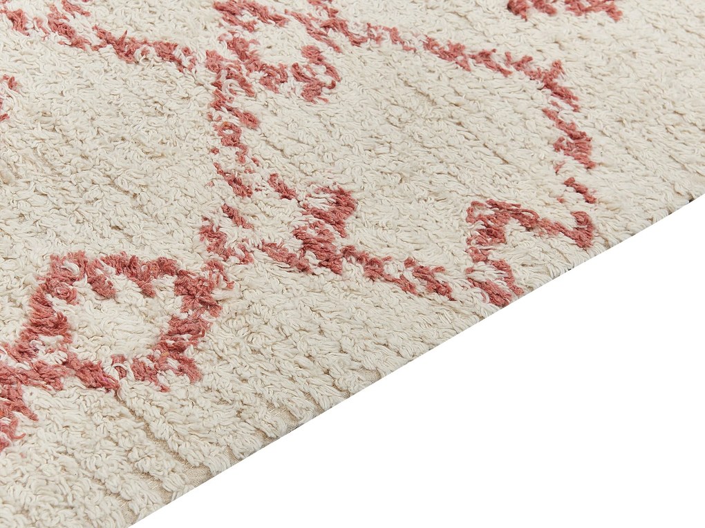Tapete de algodão creme e rosa 140 x 200 cm BUXAR Beliani